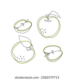Apple fruit in continuous line art drawing style. Apples fruit concept in line art illustration. Vector art illustration.