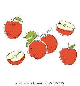 Apple fruit in continuous line art drawing style. Apples fruit concept in line art illustration. Vector art illustration.