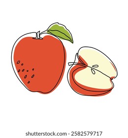 Apple fruit in continuous line art drawing style. Apples fruit concept in line art illustration. Vector art illustration.
