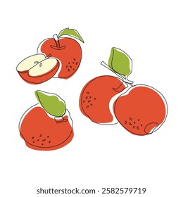 Apple fruit in continuous line art drawing style. Apples fruit concept in line art illustration. Vector art illustration.