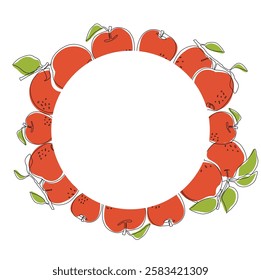 Apple fruit in continuous line art drawing style in frame border. Apple fruit design for print, cover, wallpaper, minimalist wall art.