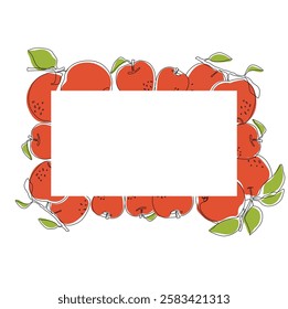 Apple fruit in continuous line art drawing style in frame border. Apple fruit design for print, cover, wallpaper, minimalist wall art.