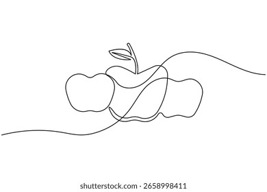Ilustración vectorial de contorno saludable y orgánico de estilo minimalista de dibujo de una línea continua de fruta de manzana