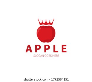 Apple Fruit with Crown Logo Concept. Vector Design Illustration. Symbol and Icon Vector Template.