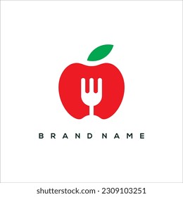 Vector del logotipo de la horquilla de manzana y fruta de dieta