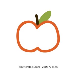 Apple fruit in doodle simple style. Cute childlike sketch, outlined contoured drawing. Summer food, sketchy design element. Kids childish flat vector illustration isolated on white background