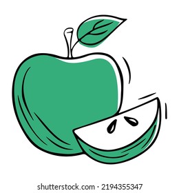 Apple fruit drawn in doodle style. Vector illustration