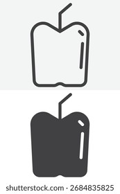 Fruta de maçã desenhada em contorno de linha e conjunto de ícone de estilo diferente sólido. Ícone de vetor com traço editável, sinal saudável e símbolo para planos de dieta, aplicativos de refeição e IU de bem-estar.