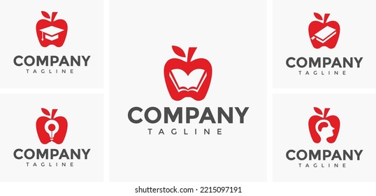 Apple Fruit Education Book Learning Mind Idea Logo Design Vector Set Collection for Brand Business Company