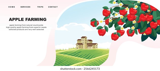 apple fruit farming landing page template vector illustration