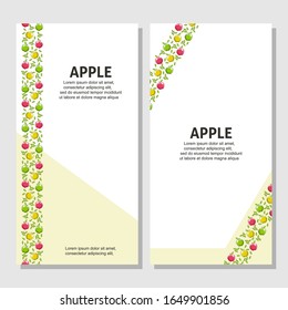 Apple fruit flat illustration with leaves vector banner background set of 2. Scalable and editable. Vector design for banner, background, card, landing page, brochure, flyer, cover