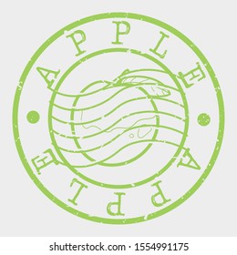 Apple Fruit Food Stamp Postal. Doodle Silhouette Seal. Round Design. Juice Vector Icon. Design Retro Taste Flavor.