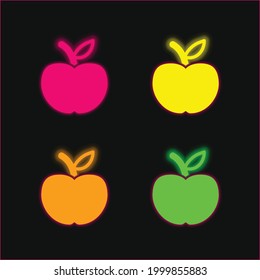 Apple Fruit four color glowing neon vector icon
