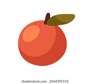 Apple fruit. Fresh ripe healthy garden food with red peel, stem and leaf. Natural organic vitamin snack. Wholesome summer eating. Flat cartoon vector illustration isolated on white background