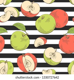 Apple fruit graphic red green color seamless pattern background sketch illustration vector