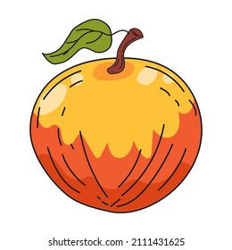 Apple fruit hand drawing colorful doodle icon, organic farm product. Vector sketch illustration vintage, retro engraving style