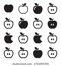 Apple Fruit Icon Collection Minimalist Monochrome Vector Set