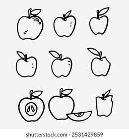 colección de doodle de icono de fruta de manzana