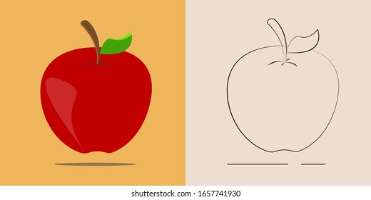 apple fruit icon, flat vector illustration & flat vector outline