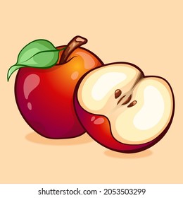 Apple fruit icon illustration. flat cartoon style. food fruit icon concept isolated. Icon Vector