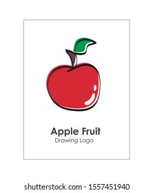 Apple fruit icon. Linear and hand-made picture of pretty fruit. Editable vector.
