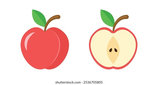 Apple fruit icon set in flat style. Healthy dessert vector illustration on isolated background. Fresh food sign business concept.