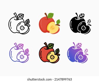 apple fruit icon set with line, outline, flat, filled, glyph, color, gradient. Editable stroke and pixel perfect. Can be used for digital product, presentation, print design and more.