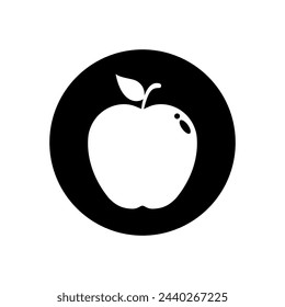 Apple fruit icon vector on black circle