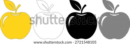 Apple fruit icons including leaf and stem in four distinct styles. Versatile vector illustrations for educational apps health apps school projects and grocery store branding designs.