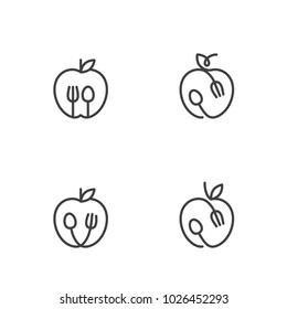 Apple fruit icons outline stroke set design illustration black and white color isolated on white background, vector eps10