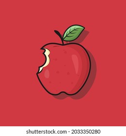Apple Fruit illustration Cartoon Vector - Fresh bite apple Fruit Front View And Inside bite In Half Isolated. icon sticker