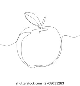 Apfelfrucht-Illustration. Eine durchgehende Strichzeichnung. Minimalistische Bio-Lebensmittel. Abstrakte Vektorgrafiken.