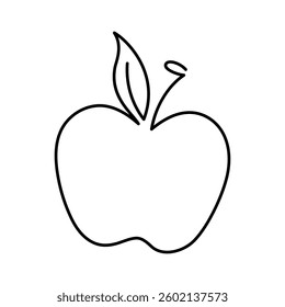 Apple fruit illustration. Single line icon. Line art apple. One line apple illustration. Vector Outline fruit isolated on white background