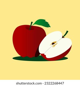ilustración de frutos de manzana en un diseño vectorial plano único con hoja y rodaja