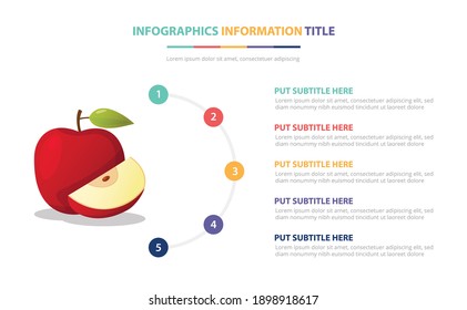 plantilla de infografía de frutos de manzana con 5 viñetas de color descripción