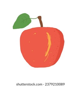 Apple fruit. Isolated cartoon style vector illustration of red apple with leaf.