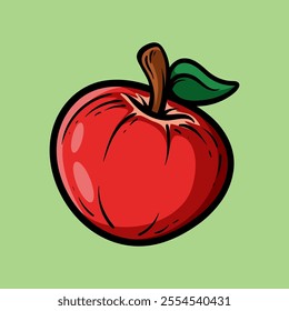 apple fruit isolated colored drawing line art style sketch classic vintage design illustration