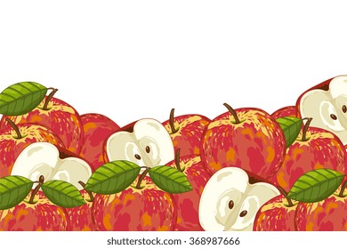 Apple fruit isolated on white background. Close up apple slice with green leaves ripe fruit. Fruit juice design elements.