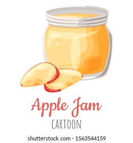 Apple fruit jam in a jar isolated close-up illustration, cartoon colorful clip-art.
