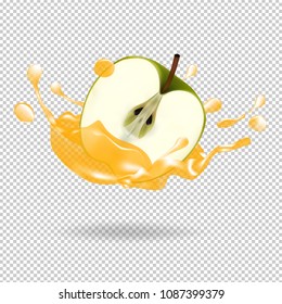Apple fruit juice splash 3d  vector realistic illustration 