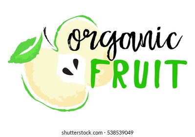 Apple fruit label and sticker - Organic Fruit. Vector illustration in watercolor style, for graphic and web design