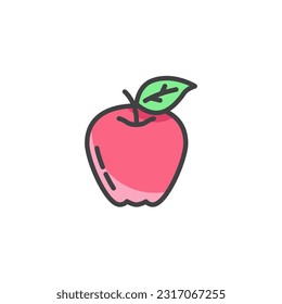 Apple fruit with leaf filled outline icon, line vector sign, linear colorful pictogram isolated on white. Symbol, logo illustration. Vector graphics
