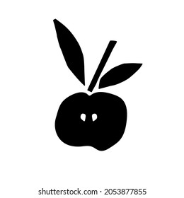 Apple fruit with leaf hand drawn sketch isolated on white background. Silhouette vector illustration. Farmer Market Logo. Organic food eco template for menu, apple jam and juice label, tea banner