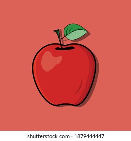Apple fruit with leaf illustrated flat vector with highlights and shadows smooth design