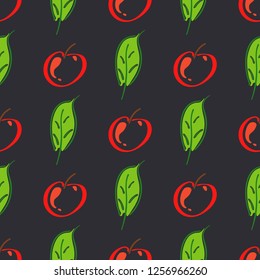 Apple fruit leaf vector color seamless pattern. Simplified retro illustration. Wrapping, scrapbook paper background.Childish cartoon style bright garden. Element for design, wallpaper, fabric printing