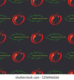 Apple fruit leaf vector color seamless pattern. Simplified retro illustration. Wrapping, scrapbook paper background.Childish cartoon style bright garden. Element for design, wallpaper, fabric printing