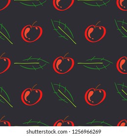 Apple fruit leaf vector color seamless pattern. Simplified retro illustration. Wrapping, scrapbook paper background.Childish cartoon style bright garden. Element for design, wallpaper, fabric printing