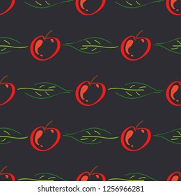Apple fruit leaf vector color seamless pattern. Simplified retro illustration. Wrapping, scrapbook paper background.Childish cartoon style bright garden. Element for design, wallpaper, fabric printing
