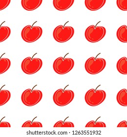 Apple fruit leaf vector color seamless pattern. Simplified retro illustration. Wrapping, scrapbook paper background.Childish cartoon style bright garden. Element for design, wallpaper, fabric printing