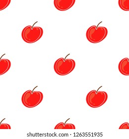 Apple fruit leaf vector color seamless pattern. Simplified retro illustration. Wrapping, scrapbook paper background.Childish cartoon style bright garden. Element for design, wallpaper, fabric printing